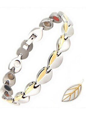 Stylish Leaf-Shaped Magnetic Bracelet for Women - Stainless Steel Fashion Gift